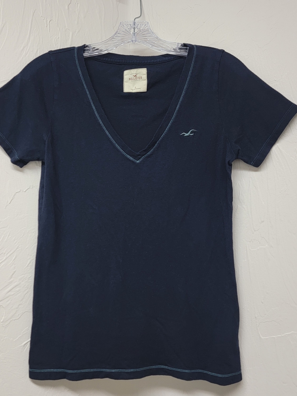 VTG Hollister Womens Y2K Short Sleeve V Neck Navy Blue Preppy 90S Bella Swan S